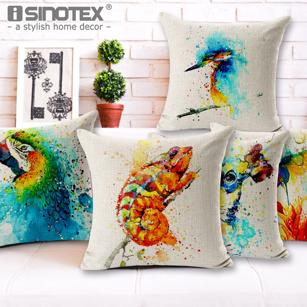 Ϳ ҵ ũ  μ äȭ Ÿ  Ŀ Pillowcase  ũ ų  ħ  Ȩ /Cute Bulldog Elk Bird Printed Watercolor Style Cushion Cover Throw Pillowcase C
